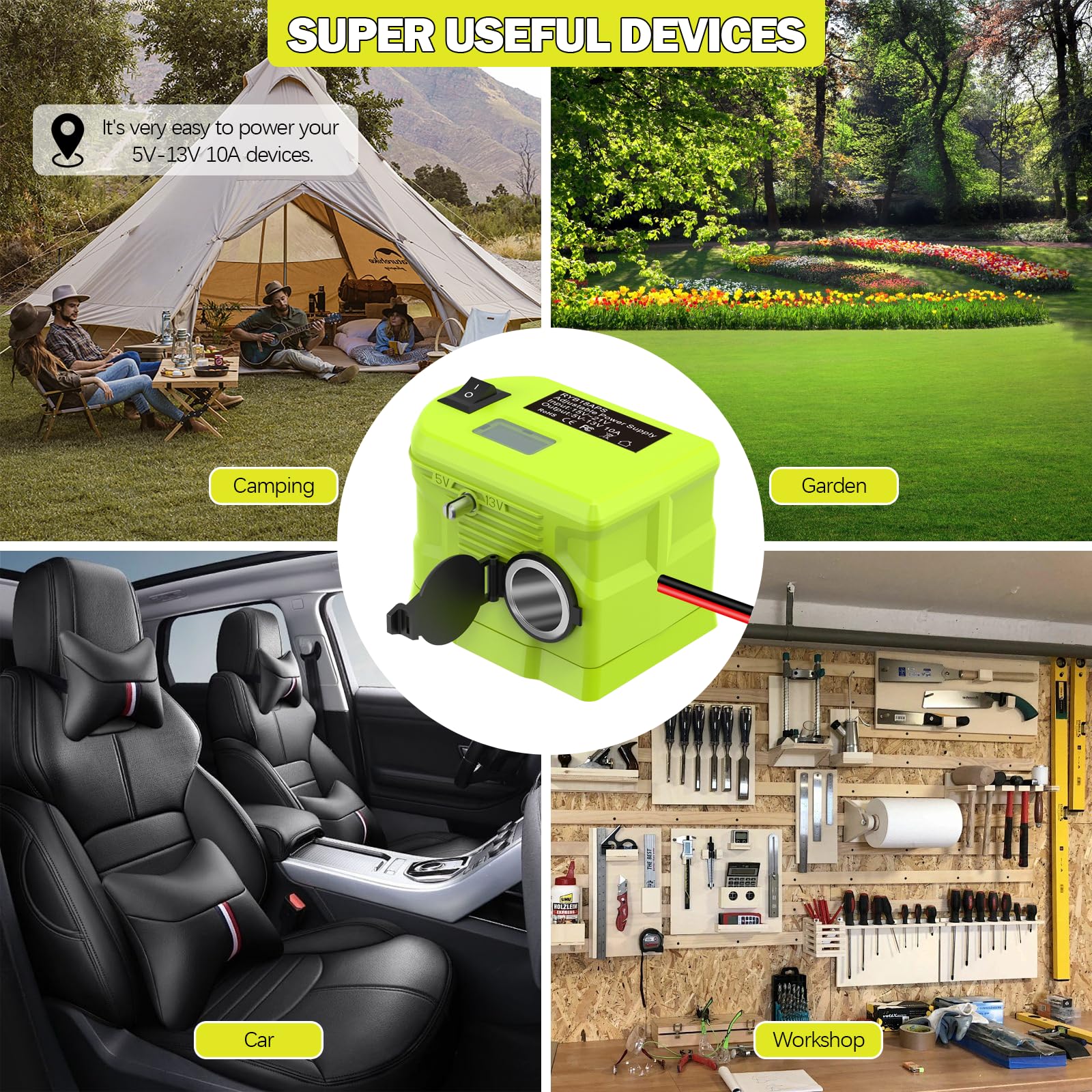 Convertidor reductor para batería Ryobi de 18 V, adaptador de batería de ruedas eléctricas, adaptador de enchufe para encendedor de cigarrillos, adaptador de bricolaje, regulador de voltaje