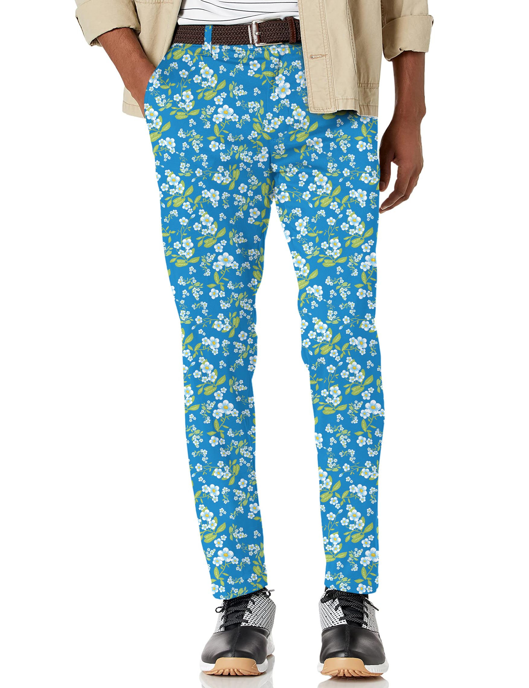 Maylian Men's Blue Daisy Stretch Golf Pants Trousers (42W x 34L)