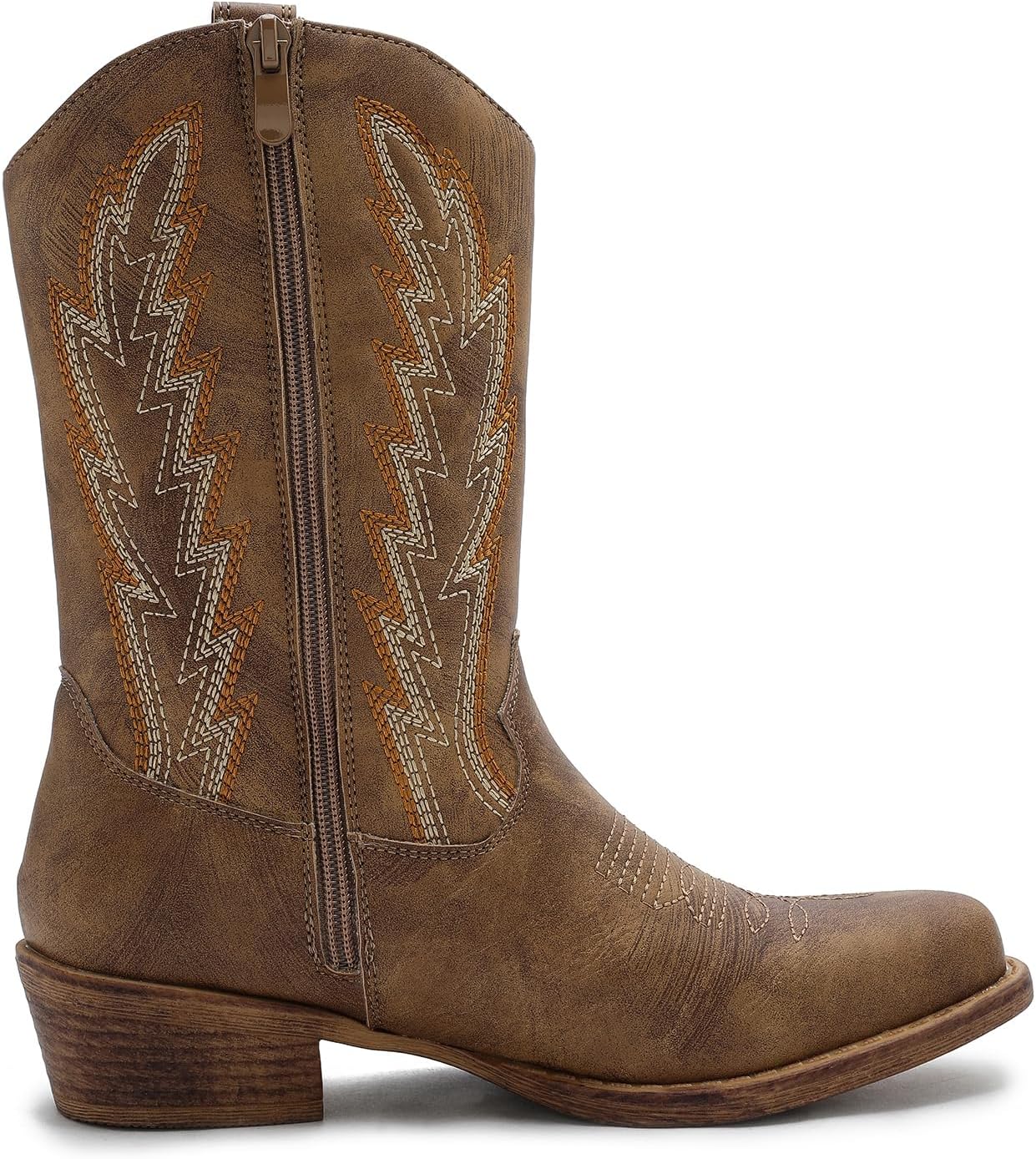 GLOBALWIN Women’s Western Cowboy Boots Mid-Calf Embroidered Cowgirl Boots with Chunky Block Heel Comfortable For Country Concerts, Festivals, Wedding Pointed Square Toe Boots