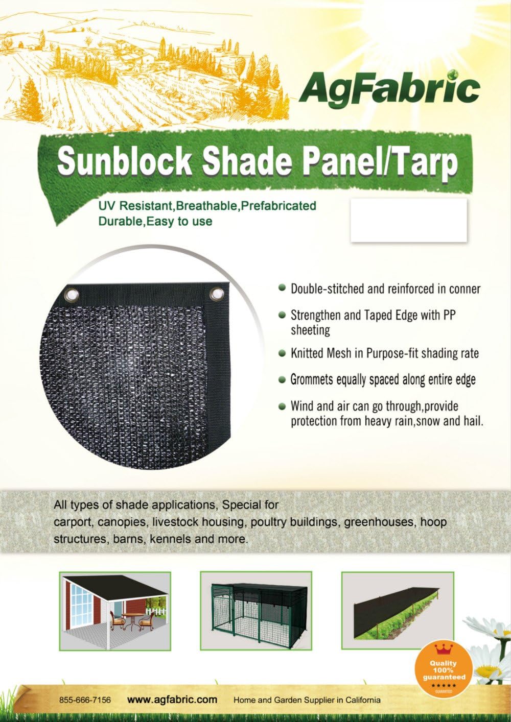 Agfabric 70% 10X 16ft Sunblock Shade Cloth with Grommets for Garden Patio, Black