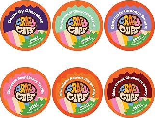 Crazy Cups Decaf Chocolate Coffee Pods Variety Pack, Chocolate Flavored Decaf Coffee For Keurig K Cup Machines, (Pack of 1, 24 Count Total)