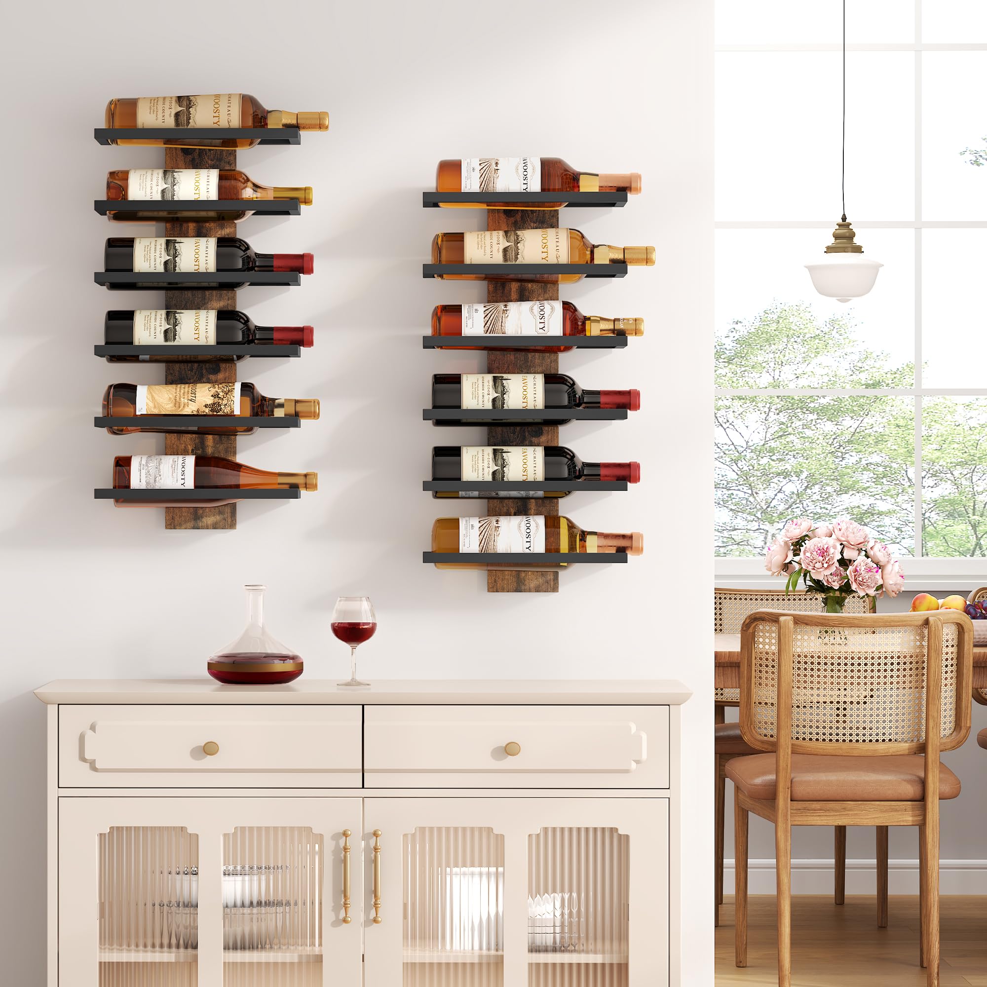 FAVOOSTY Étagère à vin Murale, Porte-Bouteilles, étagère à Bouteilles à 6 Niveaux, en métal, étagère à vin pour Salle à Manger, Chambre à Coucher, Cave à vin-Noire