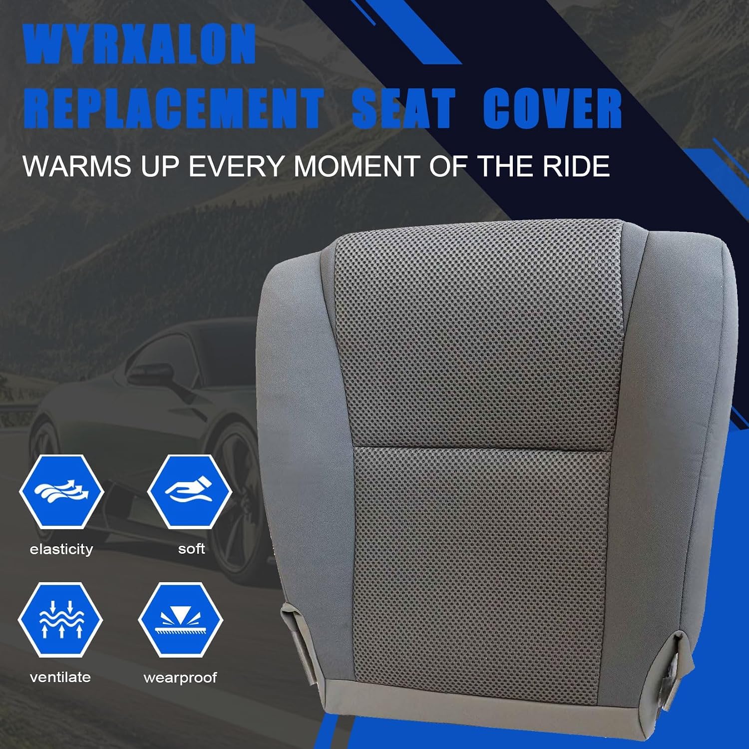 Front Driver & Passenger Side Bottom & Top Lean Back Replacement Seat Covers Cloth Gray Compatible with Toyota Tacoma 2009 2010 2011 2012 2013 2014 2015