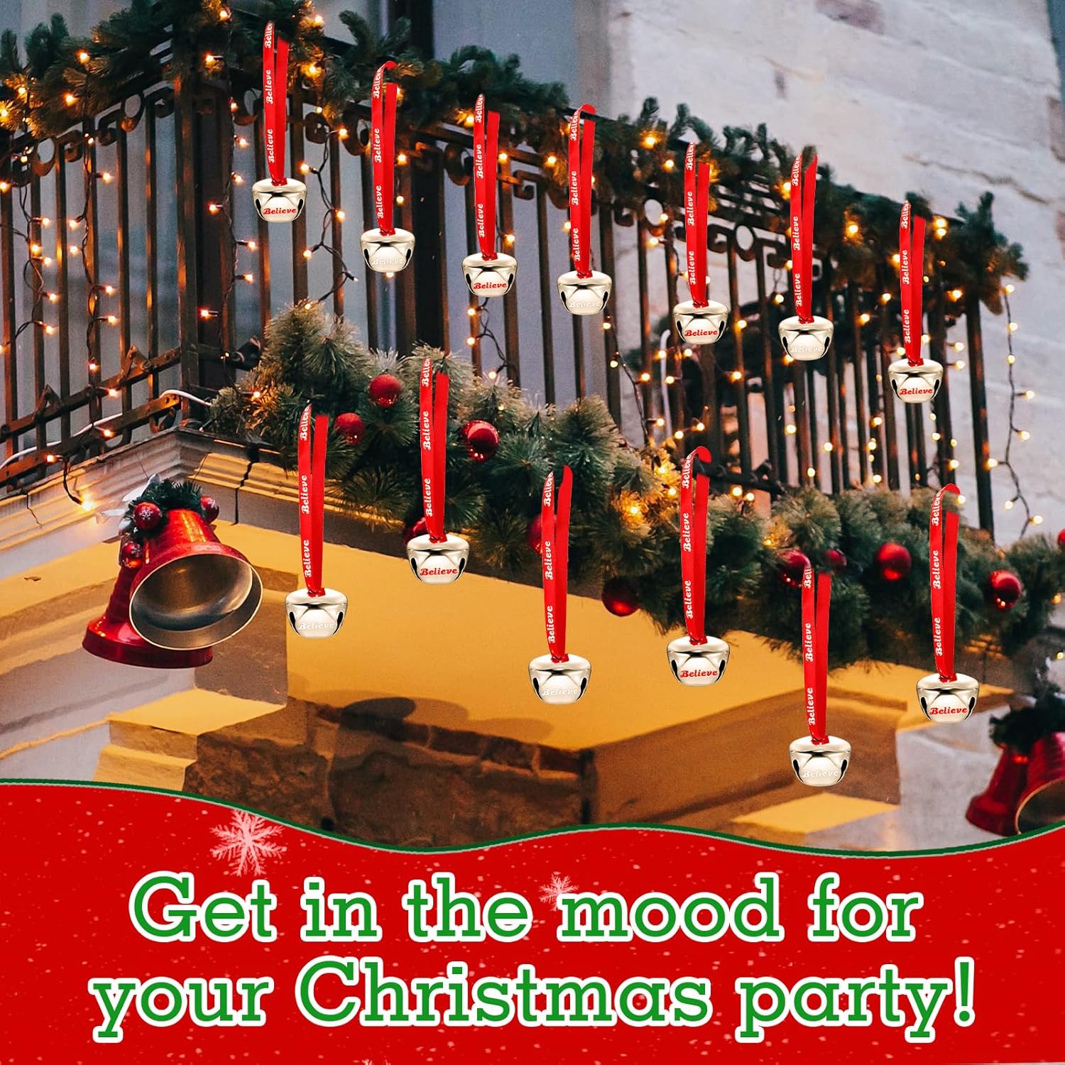 40 Sets Christmas Bells Ornaments, Christmas Believe Bells Bulk Polar Express Decorations Xmas Party Gifts Favors Silver Sleigh Jingle Bells for Christmas Tree Home Decoration(1.6 Inch) - Image 6