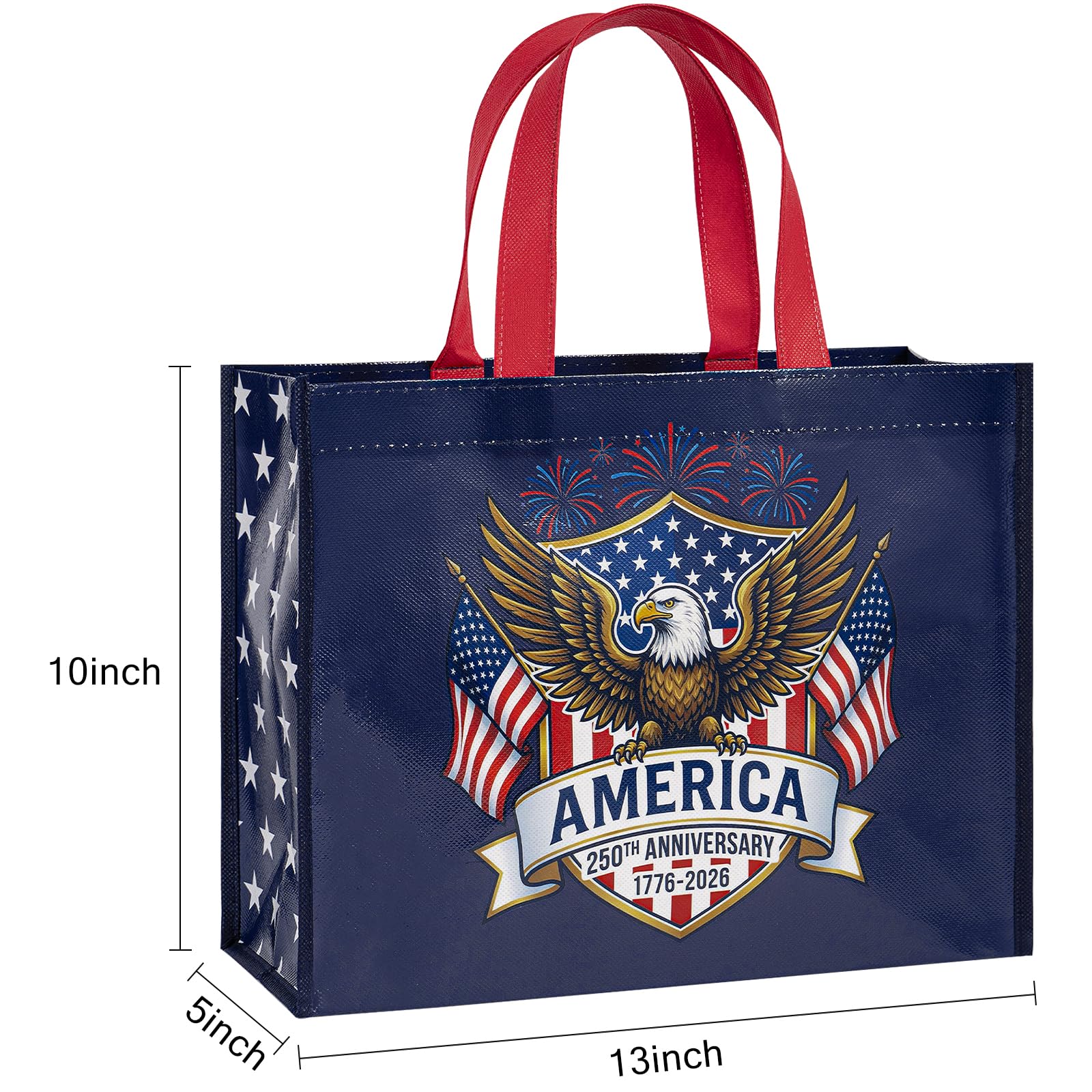 Loveinside 13" Large Patriotic Reusable Gift Bag, Red White Blue Recycled Gift Bag for Independence Day, July 4th