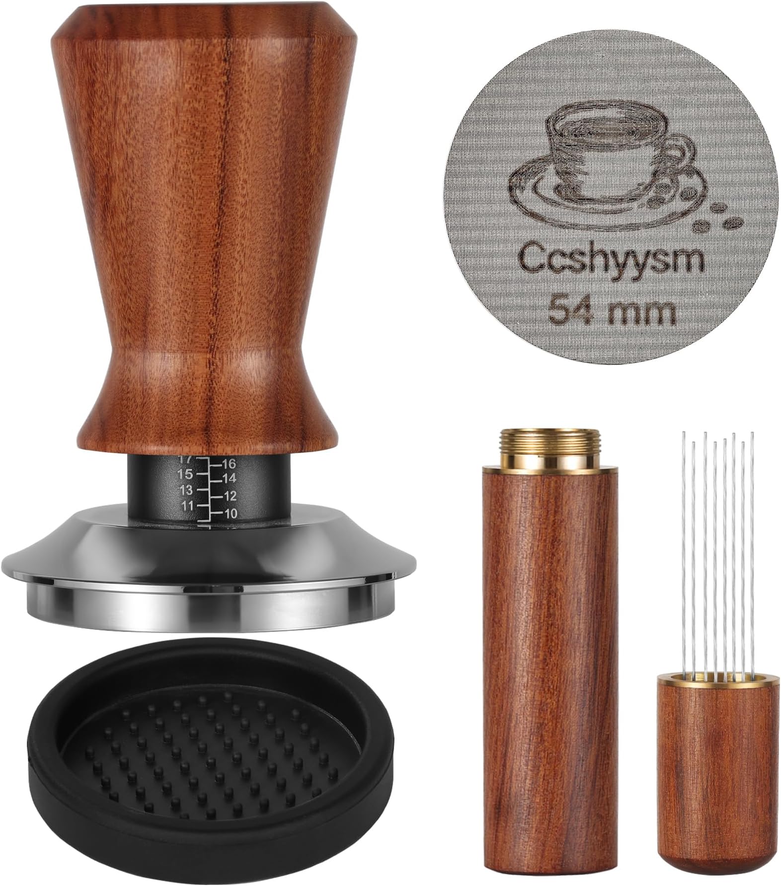 Espresso Tamper 53mm Coffee Tamper for Espresso Machine Spring Loaded Hand Tamper with Stainless Steel Base Espresso Distribution Tool Coffee Stirrer Perfect Espresso Accessories Kit Barista Set