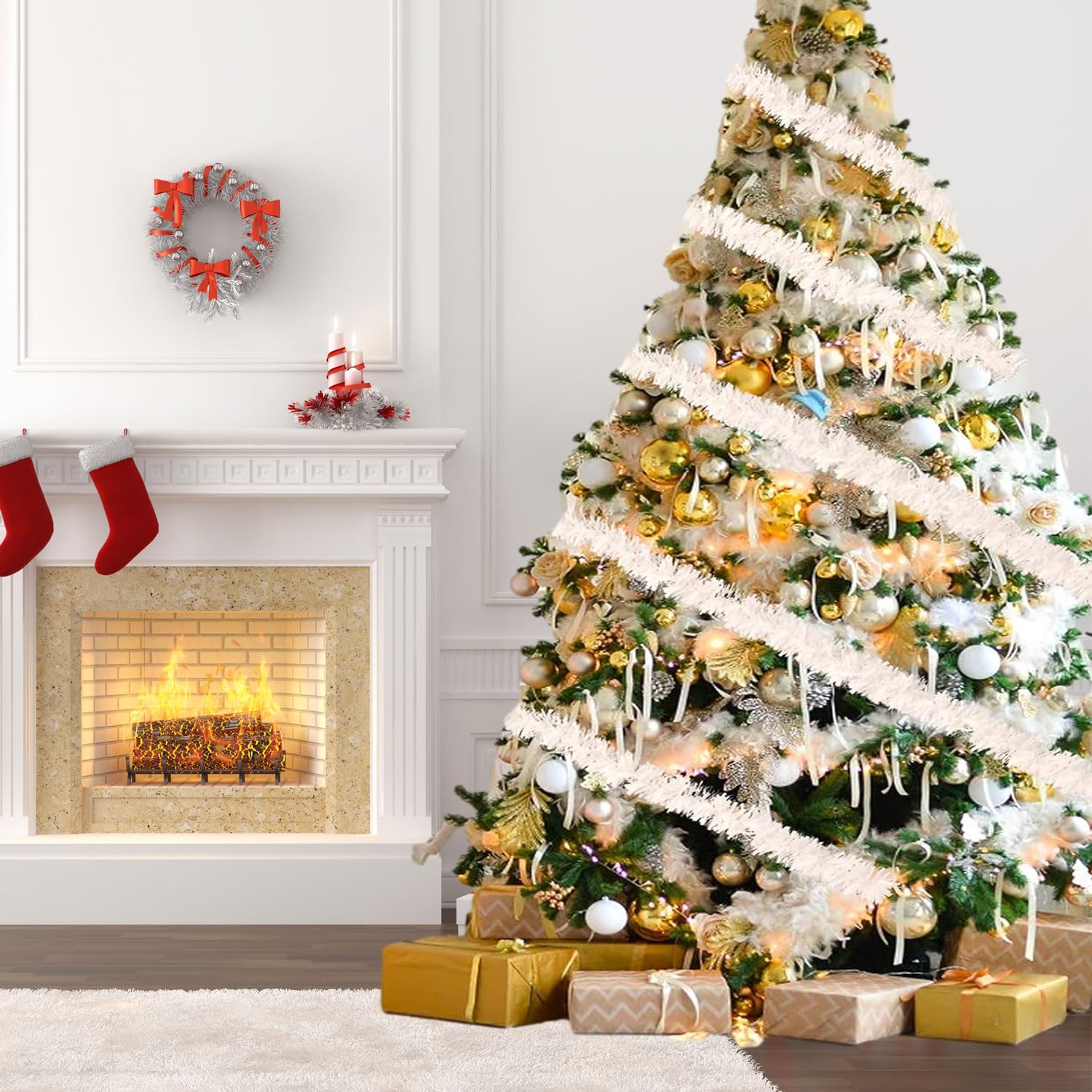 Sollbry 4 Rouleaux De Guirlandes Métalliques En Fil De Fer Pour Décoration D'arbre De Noël