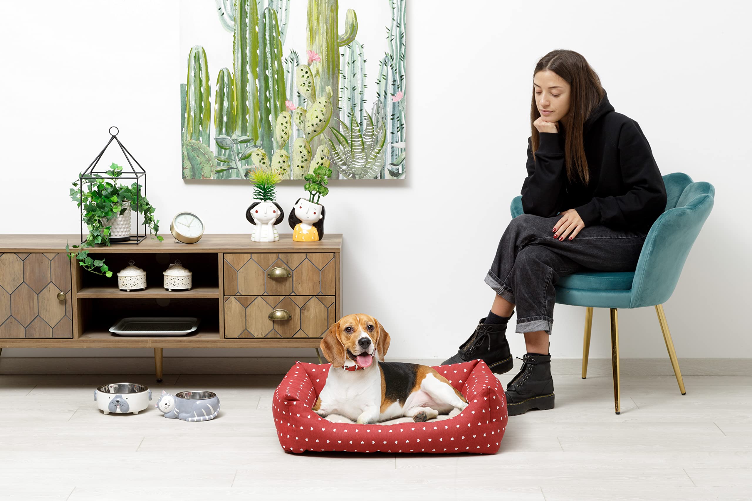 Baroni Home Cuccia per Cane in tessuto Grigio e Stelle Taglia M 60x70 cm, Morbido Divano Rettangolare, Comodo, per Camera da Letto Salotto Corridoio, Lavabile