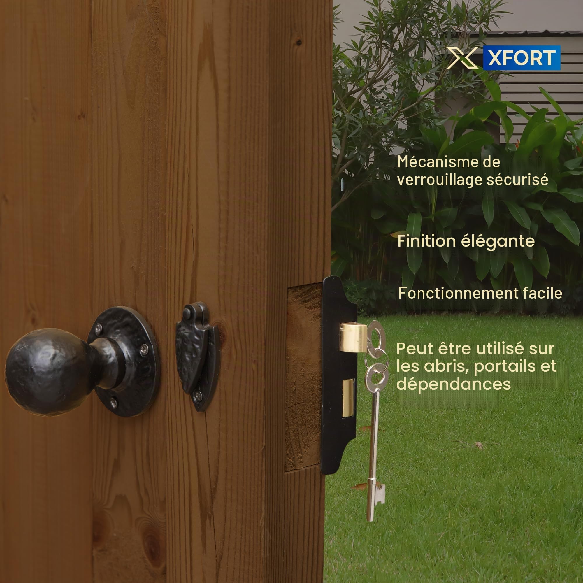 XFORT Gamme Smithy's : Ensemble de boutons de porte en forme de boule, noir antique, comprenant un verrou, une poignée de porte 'bouton' et un cache serrure.