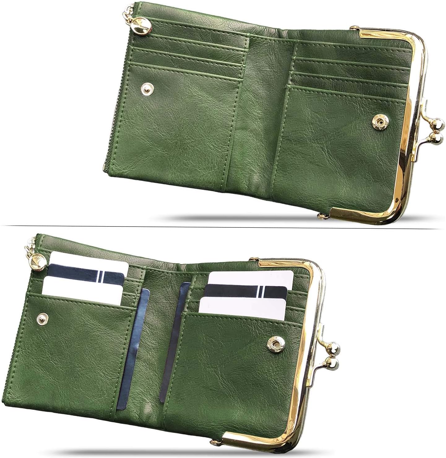 PofeeXIO Womens Wallet RFID Small Compact Bifold Leather Vintage Wallet,Ladies Coin Purse with Zipper and Kiss Lock - Image 2