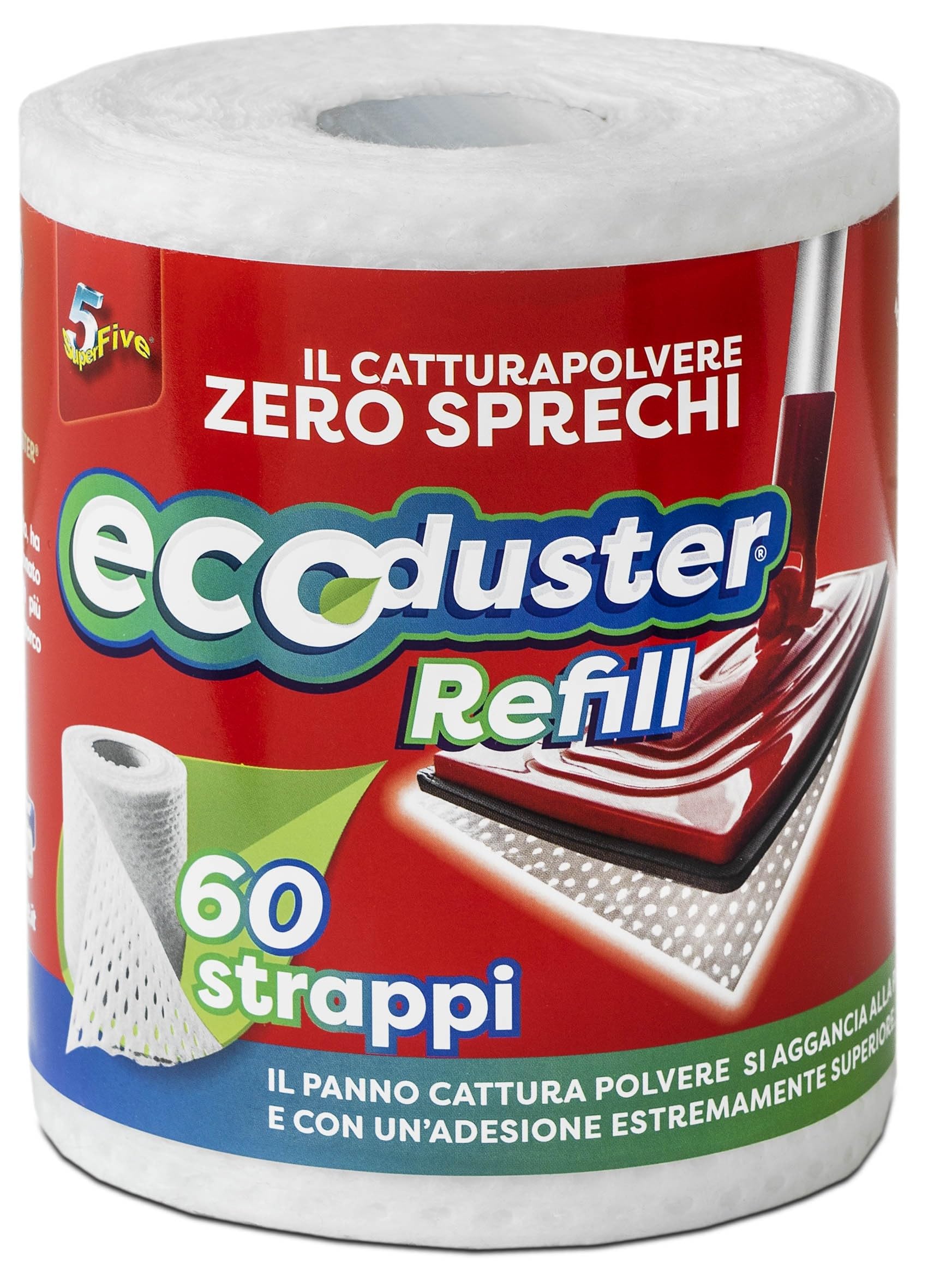 SUPERFIVE, Ecoduster Refill, Ricambio Catturapolvere in Rotolo, Panno Cattura Polvere, Rotolo 60 Strappi, 12 Pack