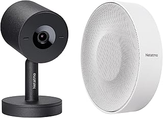 Netatmo Smart Indoor Kamera Advance + Smart Indoor Sirene - KI-optimierte Gesichtserkennung, 2-Wege-Audio, 130° Weitwinkelansicht, 2K HDR, 30 fps, 16-facher Zoom, 2X SD-Karte - Schwarz