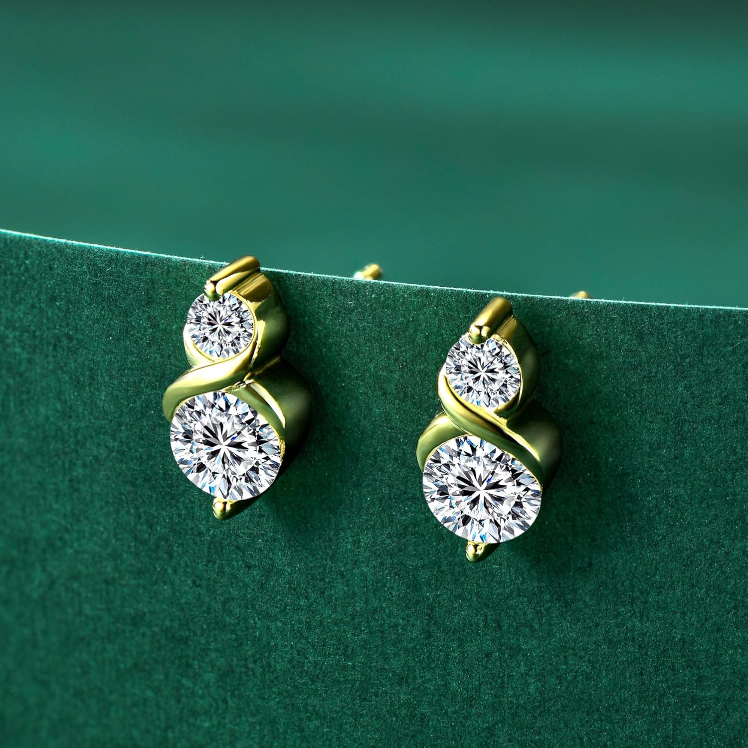 2 Stone Infinity Stud Earrings, 1.2cttw D Color Round Cut Moissanite, 925 Sterling Silver Infinity Earrings for Women or Men - Image 3