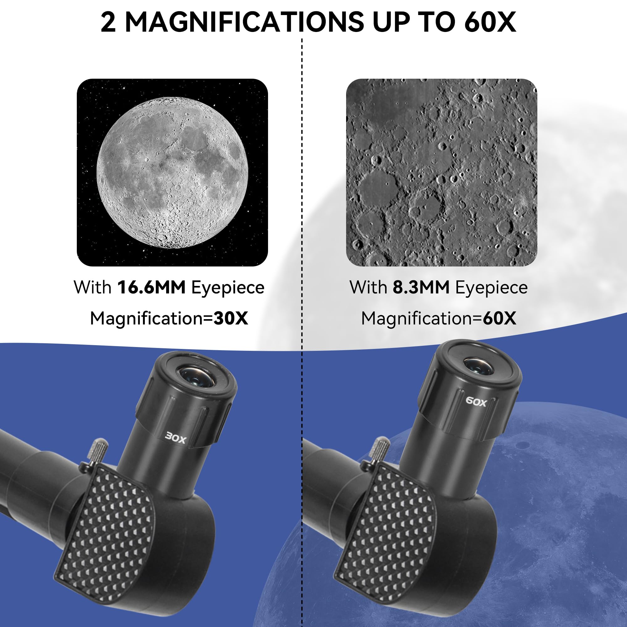 IBVIVIC Refraktor Teleskop 50/500 mit Tischstativ für Kinder, 30X/ 60X Zoom HD Outdoor Monokular Weltraumteleskop mit 2 Okularen, Kompass & Telefon Adapter für Land-, Mond- und Planetenbeobachtung