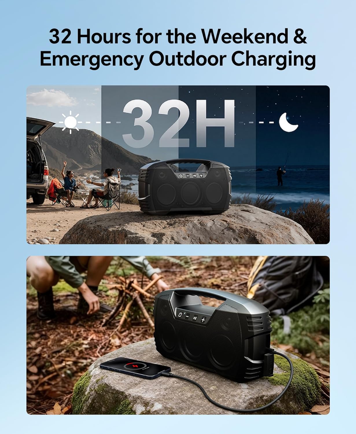 IPX7 Waterproof Outdoor Bluetooth Speaker, Wireless, 90W(Peak), 32H Playtime, Floating Design, Deep Bass & Loud Stereo Sound, Portable with Handle, Rugged for Pool, Beach, Kayaking, Hiking, Black 5 81mF437INOL. AC SL1500