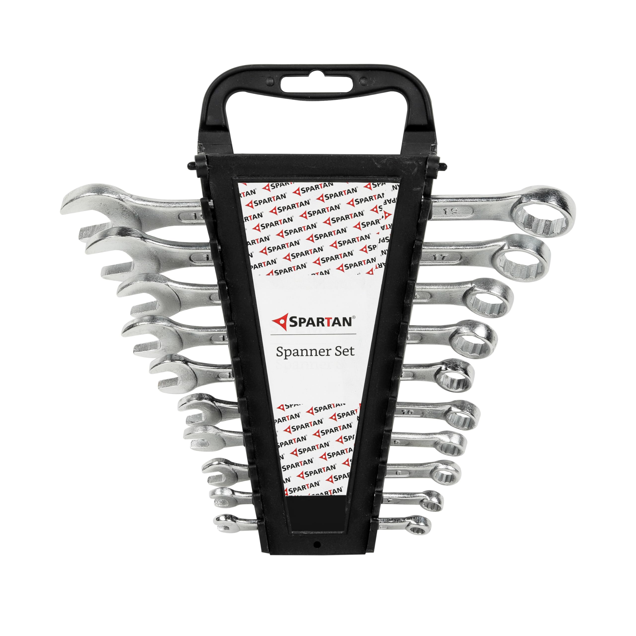 SPARTAN 10-Piece Combination Spanner Set | Carbon Steel Wrenches 6mm-19mm | Chrome-Plated Open & Ring End, Corrosion-Resistant, Multipurpose Home & Professional Tool Kit (Silver)