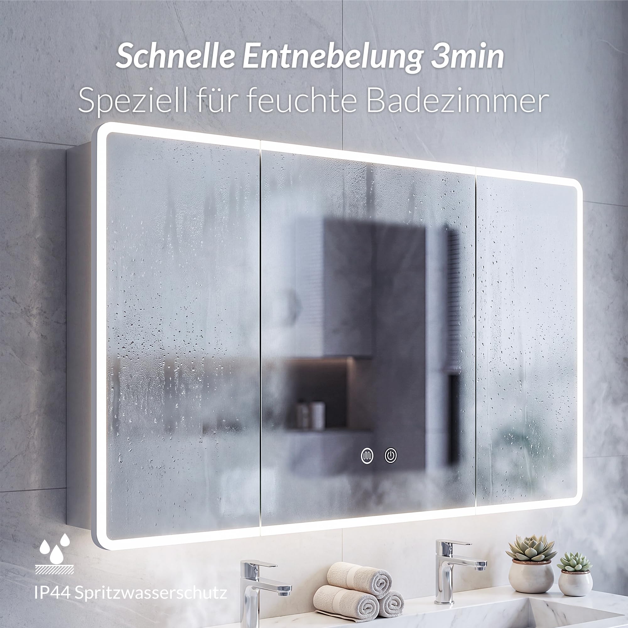 Spiegelschrank Bad mit Beleuchtung 110x70x14cm Silberfarben