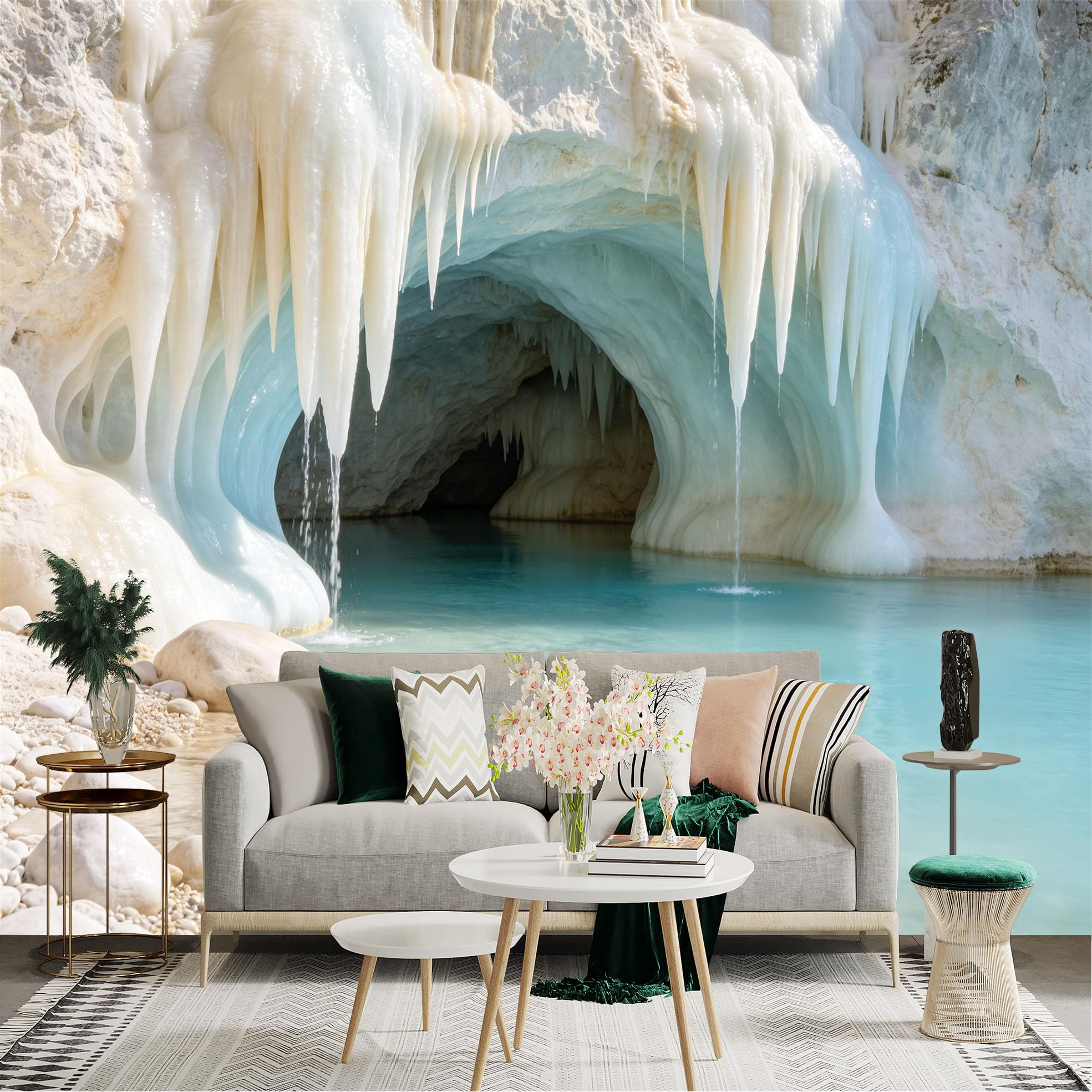 Lnzczhyre Dbh260521080 Custom Size Wall Sticker Mural， Frozen Ice Cave With Turquoise Water， Tranquil Glacier Grotto， For Wall Decoration， Peelandstick Wall Decals.
