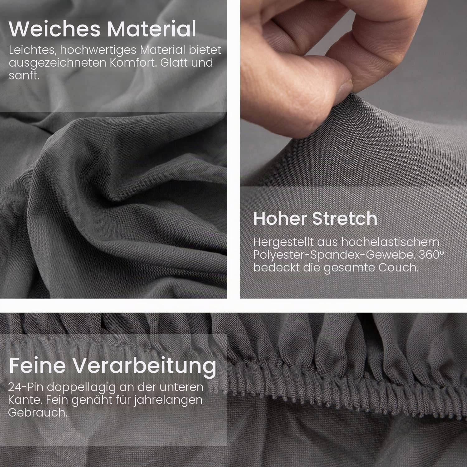 ele ELEOPTION Sofa Überwürfe elastische Stretch Sofa Bezug 2er Set 3 Sitzer für L Form Sofa inkl. 2 Stücke Kissenbezug (Grau)