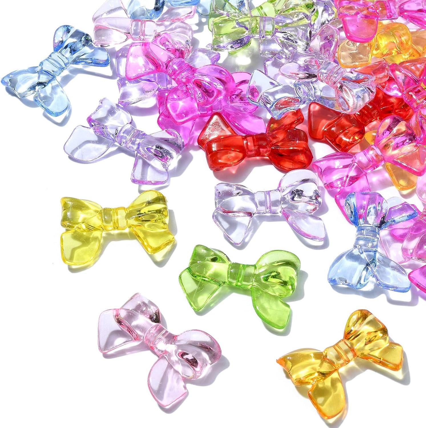 DanLingJewelry 200Pcs Random Acrylic Bow Knot Tie Beads - Colorful Transparent Bow Beads for Bracelet & Necklace Making - Image 8