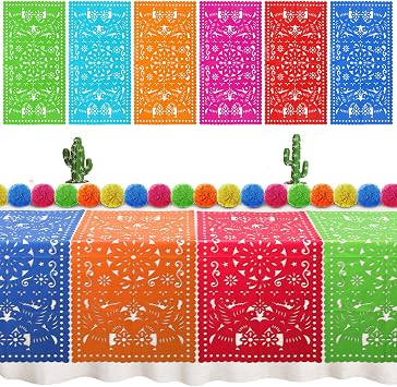 Newwiee 12 Pcs Mexican Party Decor Papel Picado Table Runners 31.5 x 15.75 Inch Fiesta Table Runner for Mexican Party Fiesta Carnival Cinco De Mayo Cielito Lindo Mantel Decor