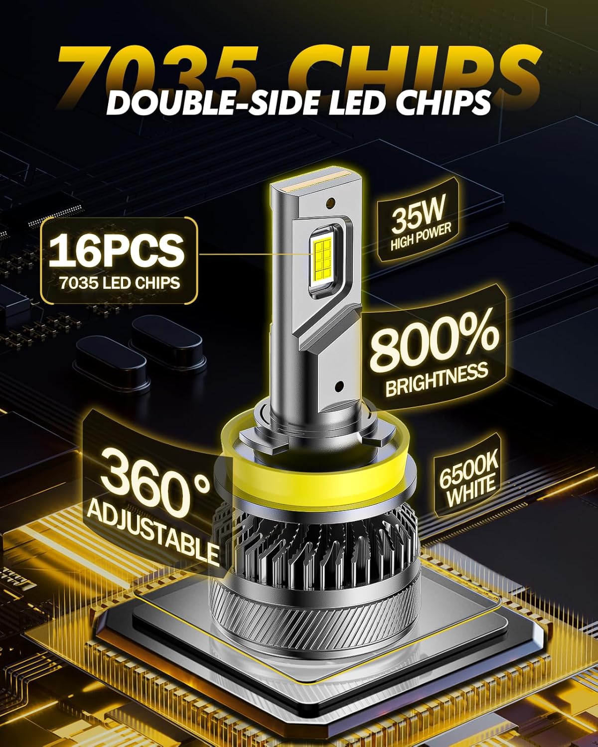 9005 H11 Light Bulbs Combo, 6500K Cold White Super Bright Fog Light, 140W, Pack of 4