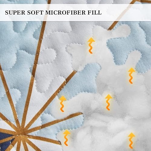 Miniatura 3 de Flysheep Juego de edredón de 2 piezas tamaño individual para niños, colcha moderna y colorida geométrica estilo patchwork, azul marino y triángulos