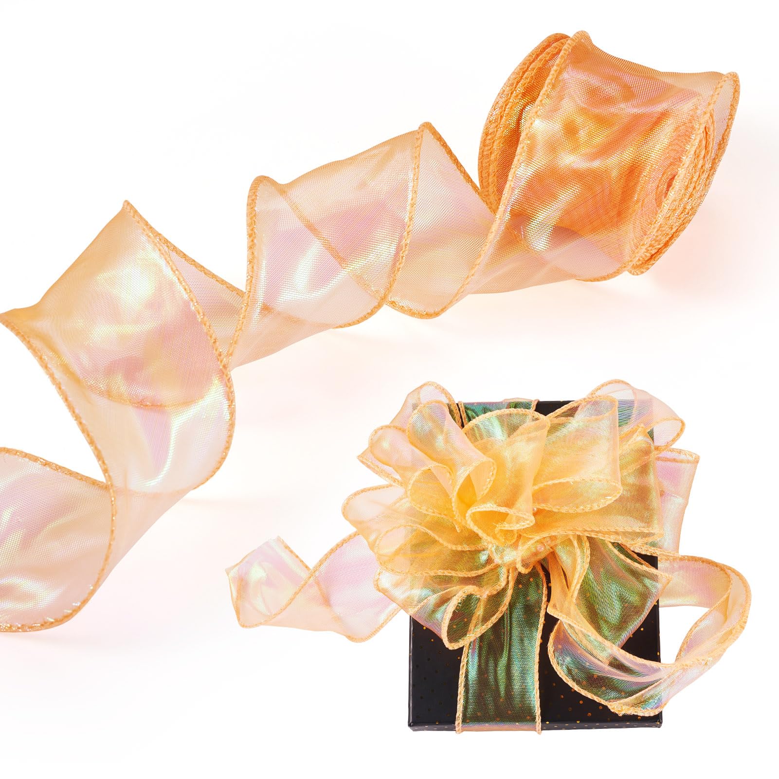 Boutigem 10 Yard Iridescent Sheer Organza Ribbon Shimmer Chiffon Ribbon for Hair Bow Garland Wedding Decoration Flower Bouquet Wreaths Wrapping 40mm Orange โ image 1