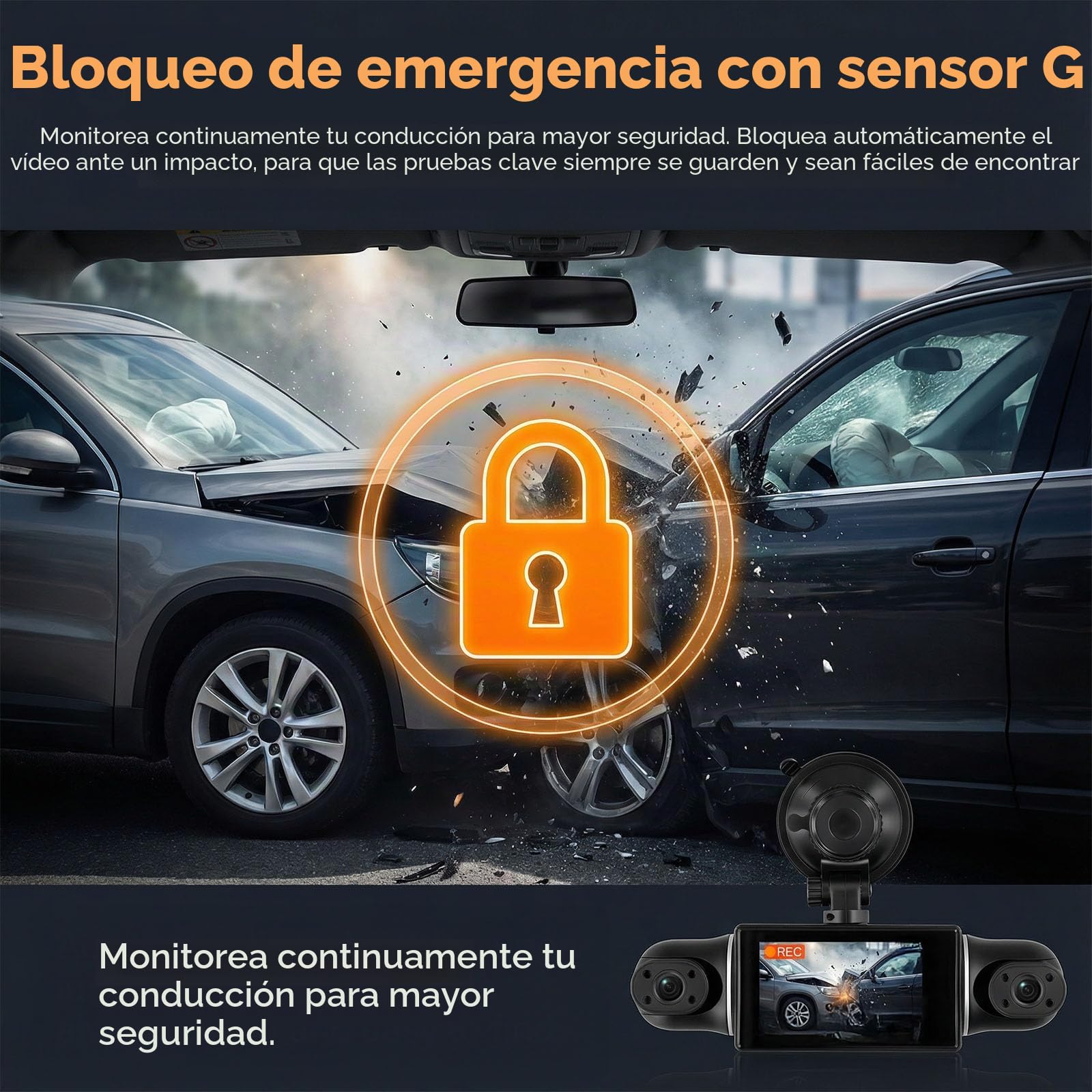 SIXWIN 2K Dash CAM 360° para Coche, 4 Cámaras Full HD 1080P, Pantalla IPS 3", WiFi y App, Sensor G, Vigilancia Estacionamiento, Visión Nocturna, Grabación en Bucle, Incluye Cámara Trasera