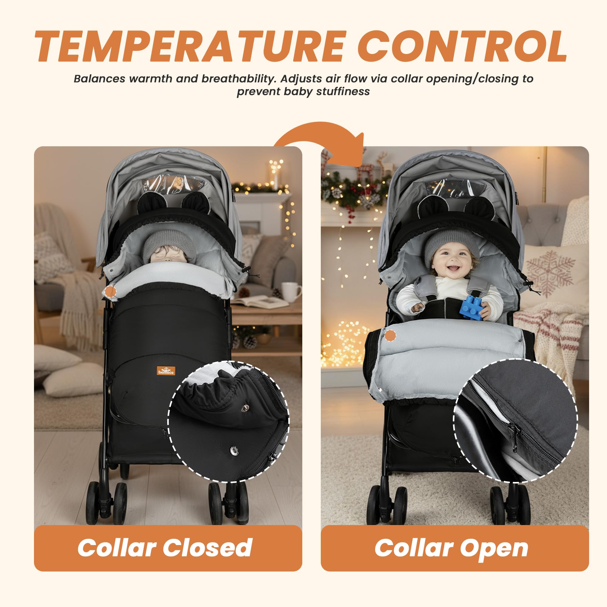 bemece Chancelière Universelle pour Poussette, Chancelière Bébé Poussette Hiver, Peluche Cristalline Chaude et Confortable, Imperméable,Antivent et Antifroid, Fermeture Éclair Amovible-Cadeaux de Fête