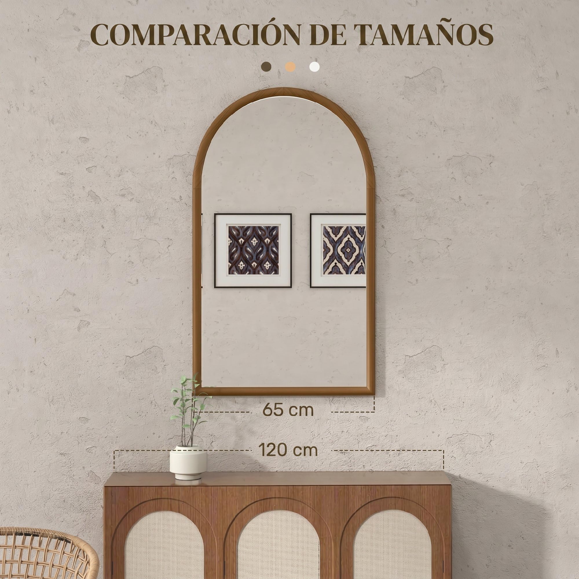HOMCOM Espejo de Pared 65x110 cm Espejo de Recibidor Marrón Oscuro | con Marco de Madera en Forma de Ventana, Decoración para Salón Dormitorio Entrada