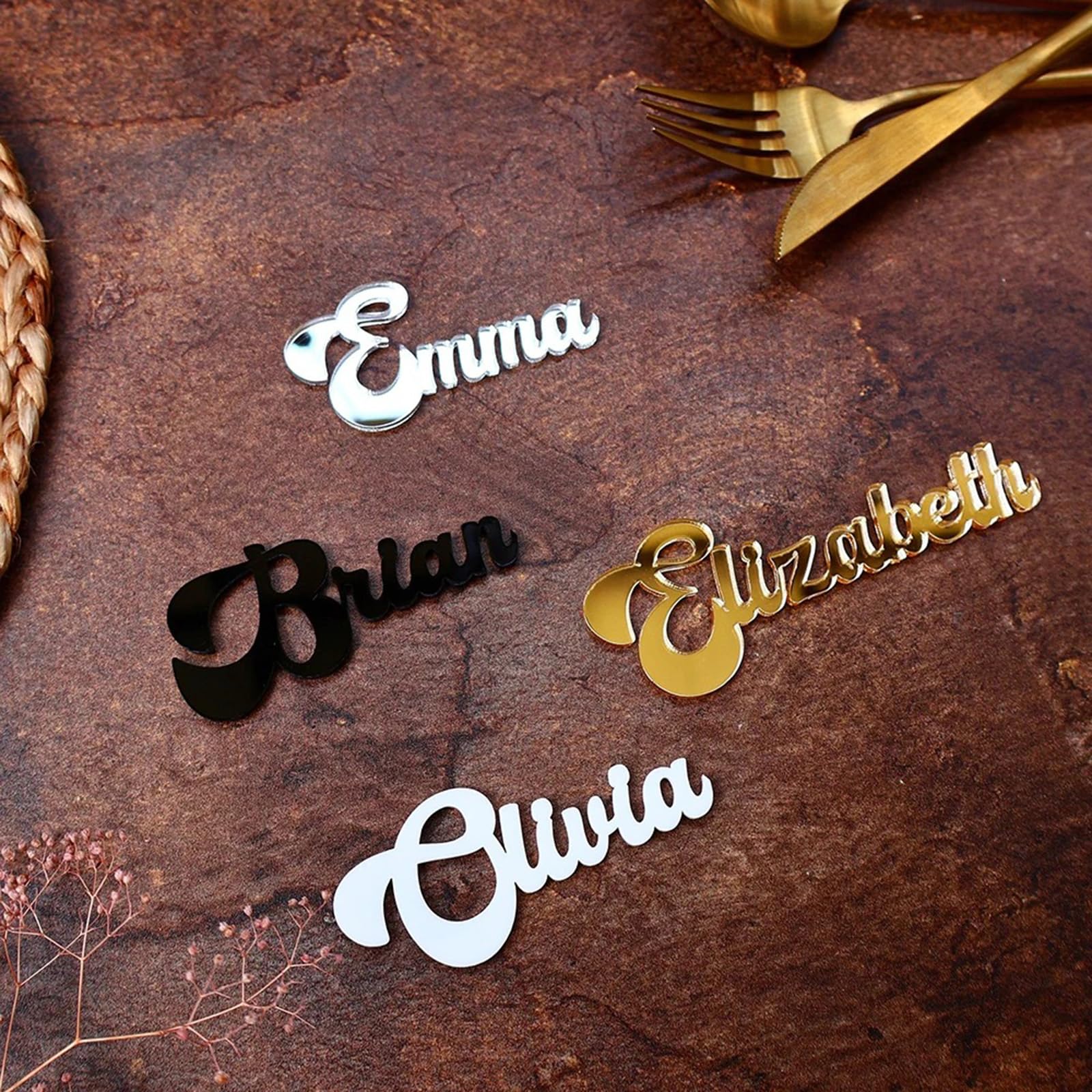 Targhette personalizzate per il nome del tavolo, segnaposto vintage per matrimoni, biglietti di compleanno, etichette da tavolo in acrilico, targhetta con nome laser, souvenir per feste (legno, 100
