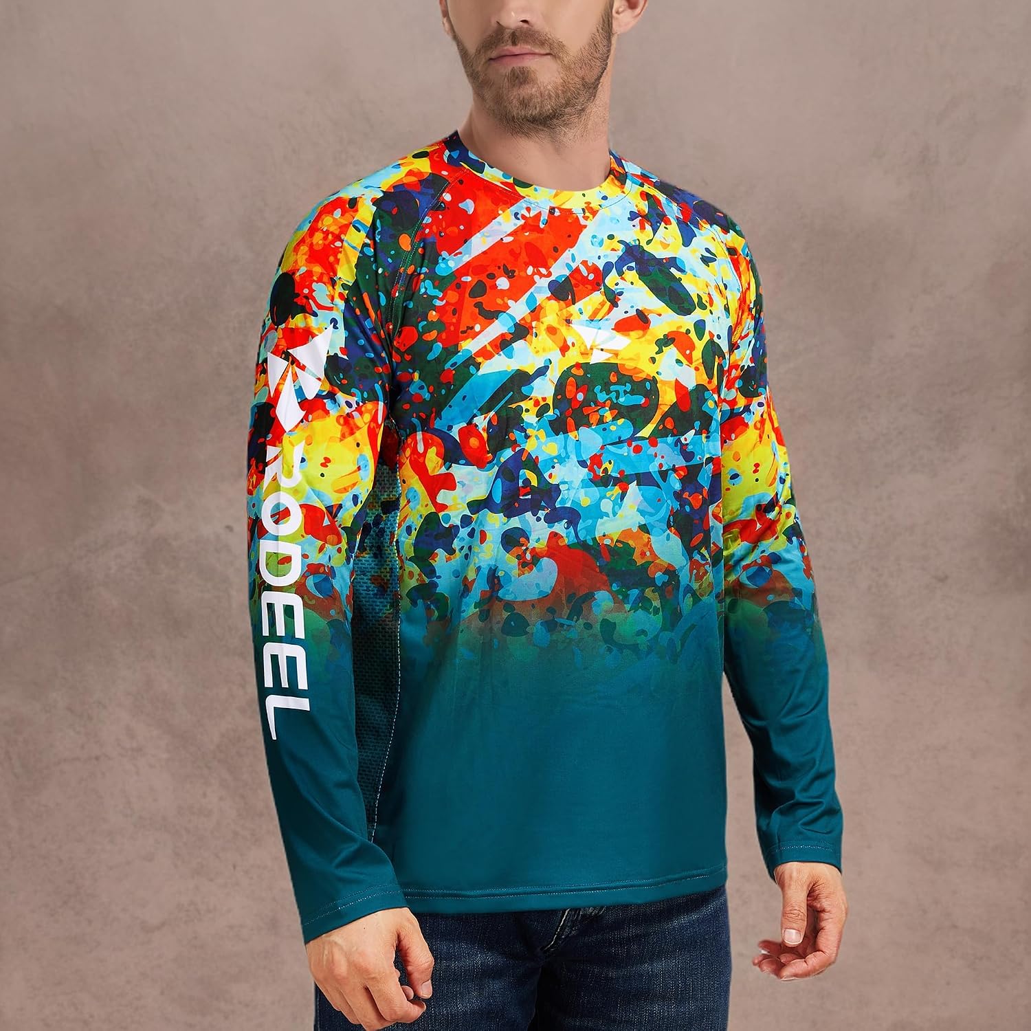 Rodeel Mens Loose-Fit Fishing T-Shirt Vented River Bluff Performance Long Sleeve Shirt UPF 50 Sleeve