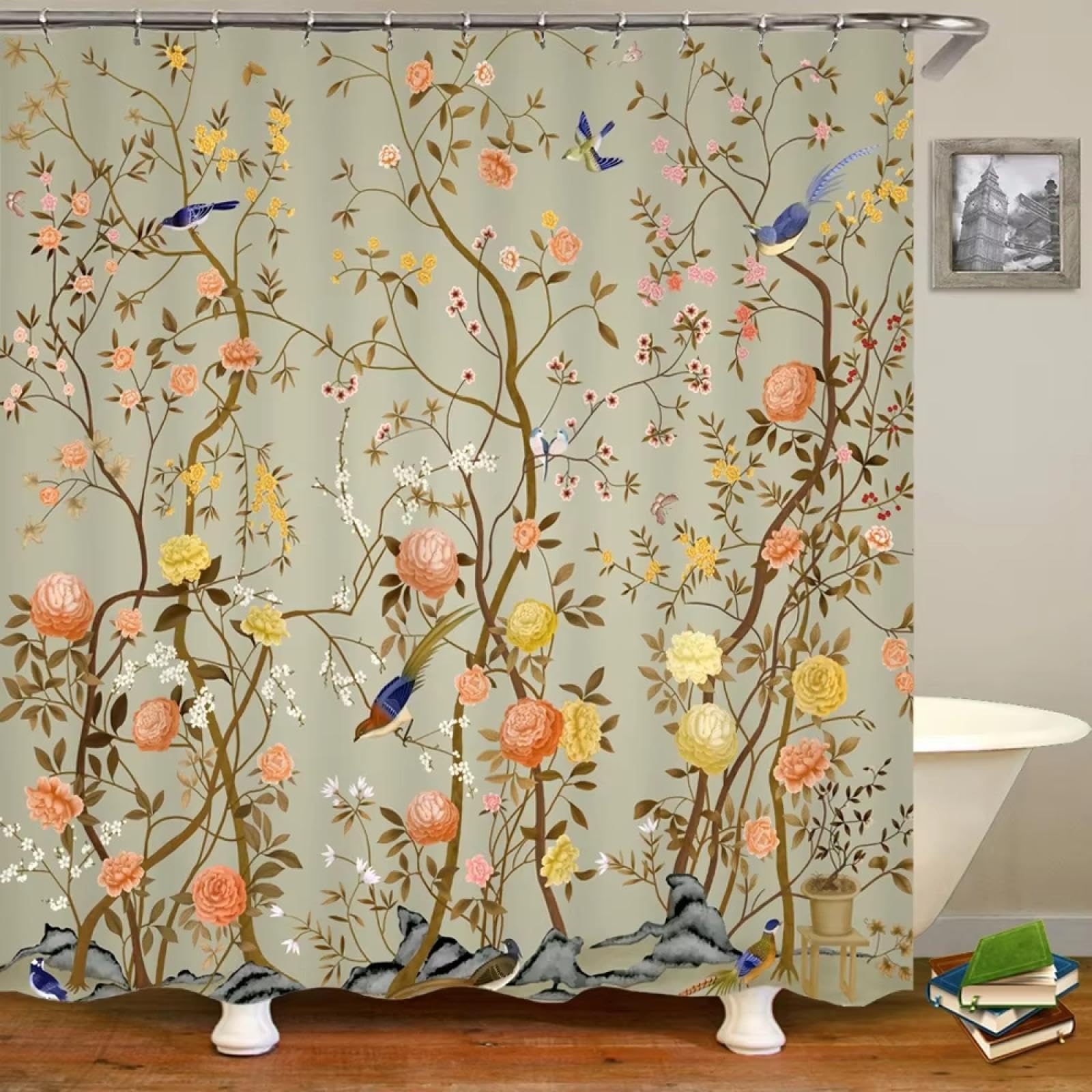 Rideau de douche style chinois pour une ambiance zen et nature