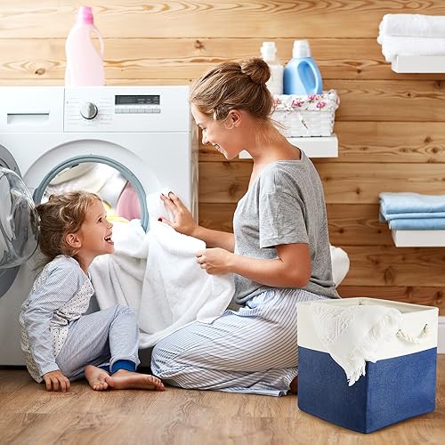 Miniatura 6 de Geiserailie 6 cubos de almacenamiento de tela de 11 x 11 pulgadas, canastas plegables con asas de transporte resistentes, cestas de mimbre para el