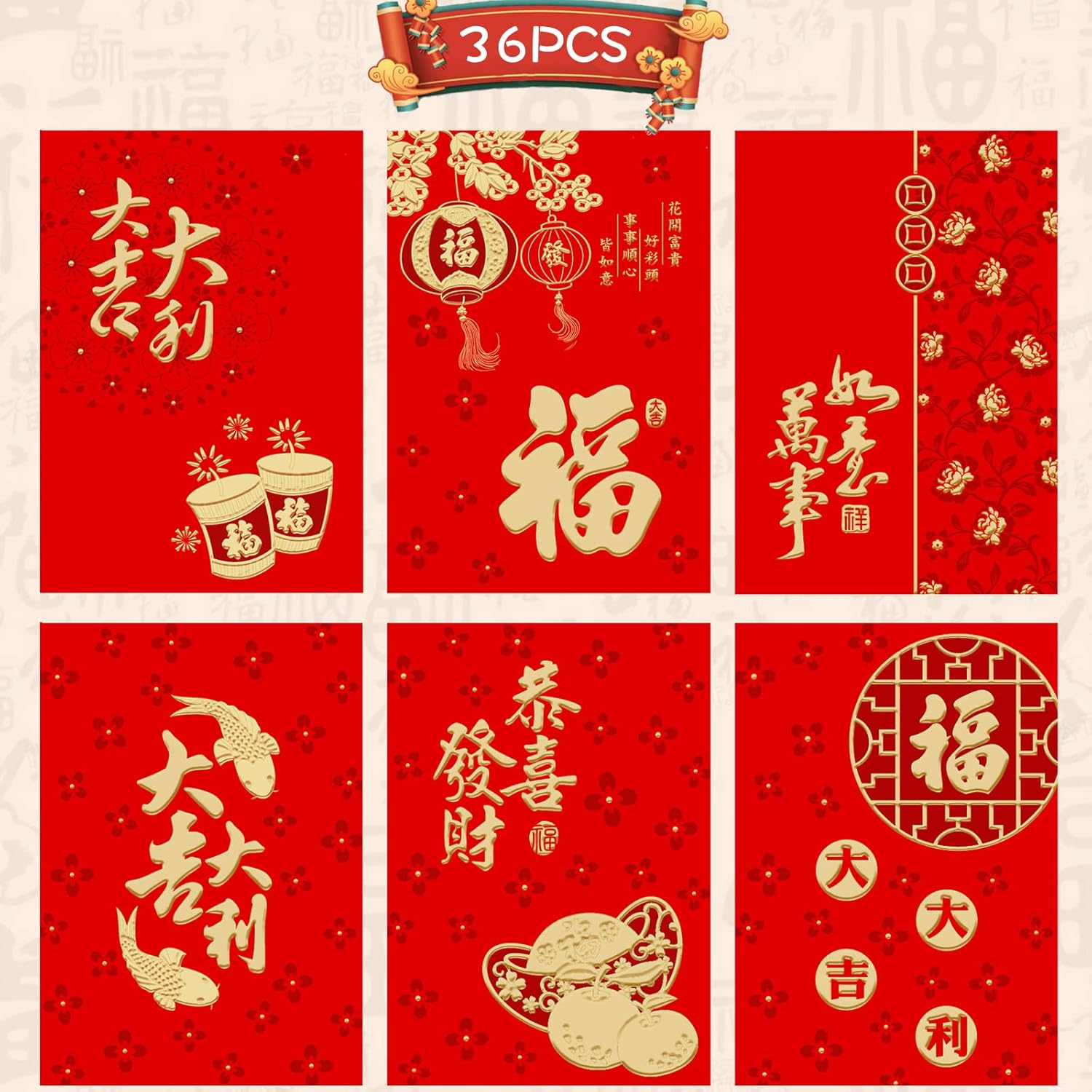 36PCS Chinese Red Envelopes 2023 Red Envelopes Chinese
