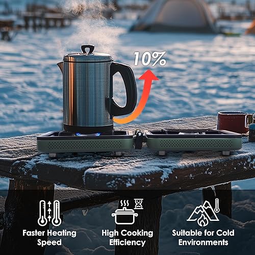 Miniatura 5 de Estufa de campamento de 2 quemadores con bolsa de transporte, estufa de campamento de propano plegable con 17,200 BTU para campamento, estufa de gas