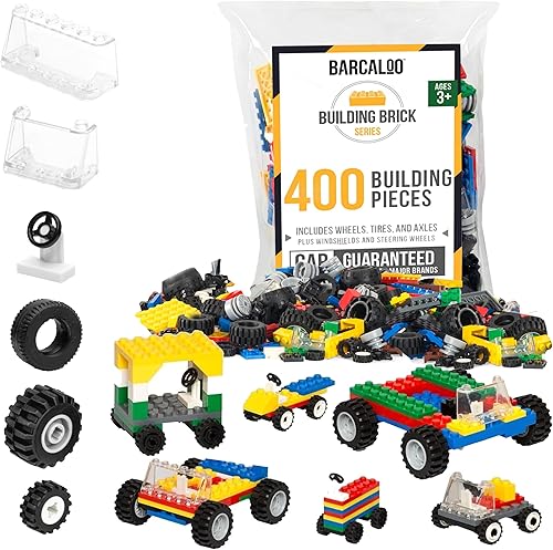 Miniatura 7 de Barcaloo Kit de ladrillos de construcción de 144 piezas - Rueda, neumático, eje y parabrisas, accesorios de automóvil, juego de accesorios para