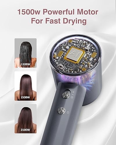 Miniatura 6 de Secador de pelo, 160000 rpm, secador iónico profesional de alta velocidad, 200 millones de iones negativos, control de calor y secador de pelo de