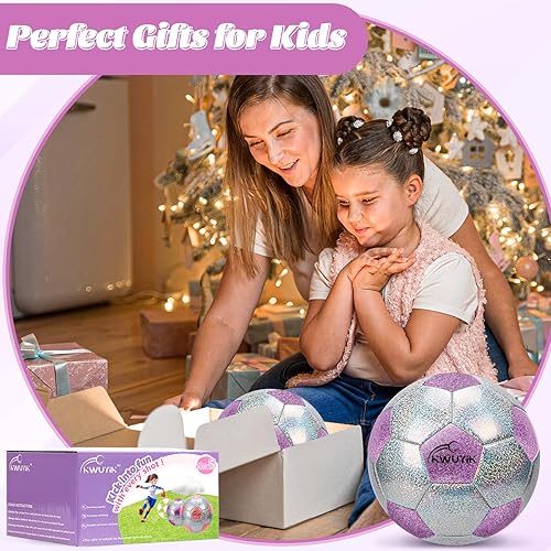 Miniatura 7 de Balón de fútbol de tamaño 3, 4, 5, purpurina, rosa, morado, plateado, con bomba, pelota de fútbol para niños de 3 a 6 años, 6 a 8, 8 a 12 años,