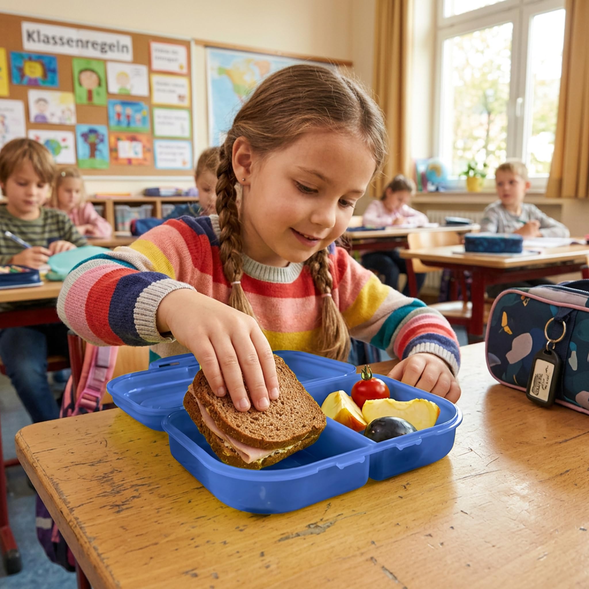 Herlitz Brotdose blau, mit 2 Fächern – Kunststoff-Lunchbox für Kinder
