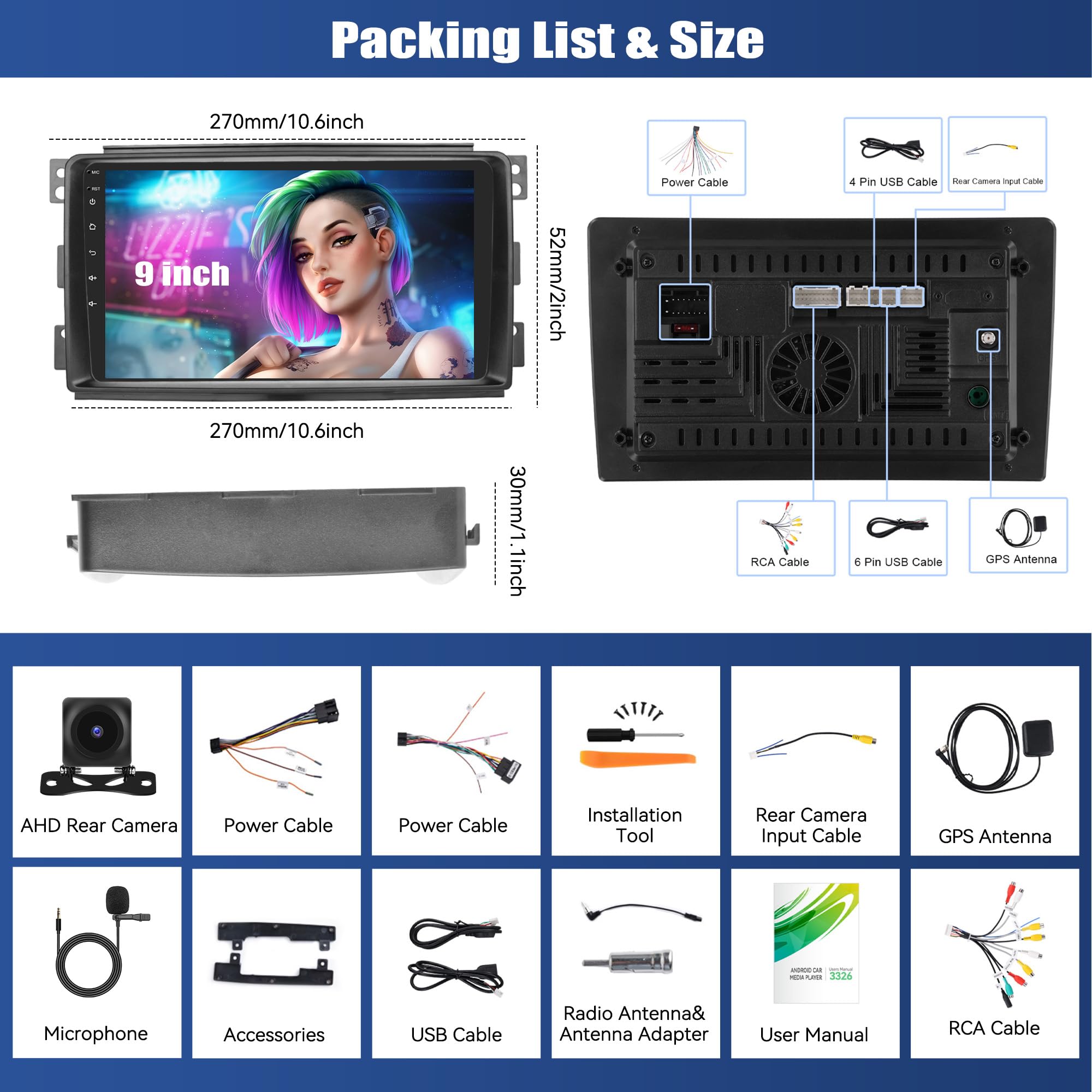SIXWIN 4+128G Android 15 Autoradio für Mercedes Benz Smart Fortwo 2005-2010 mit CarPlay/Android Auto/Mirror Link,9 Zoll HD Touchscreen Unterstützt WiFi GPS Bluetooth FM/RDS USB EQ+Rückfahrkamera