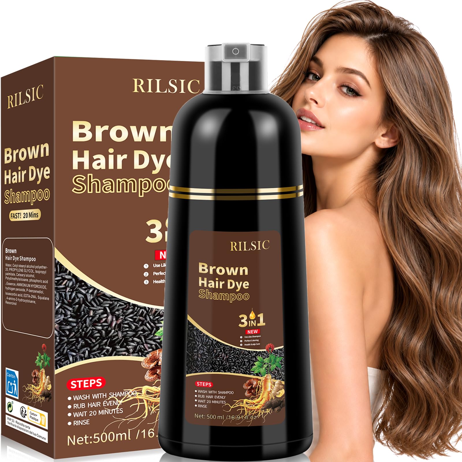 500ML Haarfärbeshampoo Schwarze,Farbshampoo für Graue Haare,Black Hair Dye Shampoo 3in1, Haarfarbe Shampoo Gegen Graue Haare, Anti Grau Effekt Instant Black Shampoo Für Männer Fraue