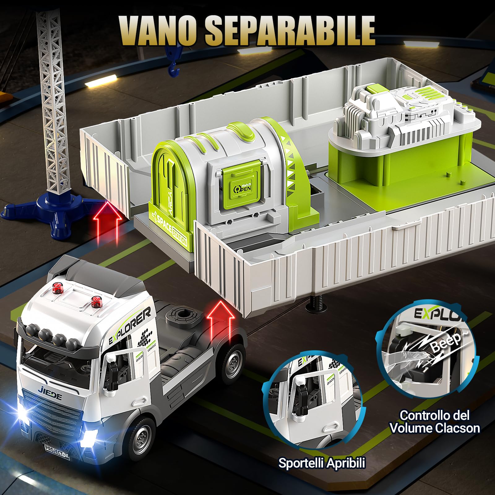 JONRRYIN Camion Cantiere Giocattolo Bambini, Veicoli da Cantiere con Piste Macchinine e Torre Gru, Mini Macchina, Grandi Camion in Lega Regalo per Bambini 3+ Anni