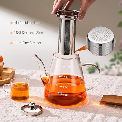 Miniatura 4 de PARACITY Estufa de vidrio de 41 onzas40.6 fl oz, tetera con infusor de acero inoxidable extraíble, hervidor de té transparente de borosilicato con