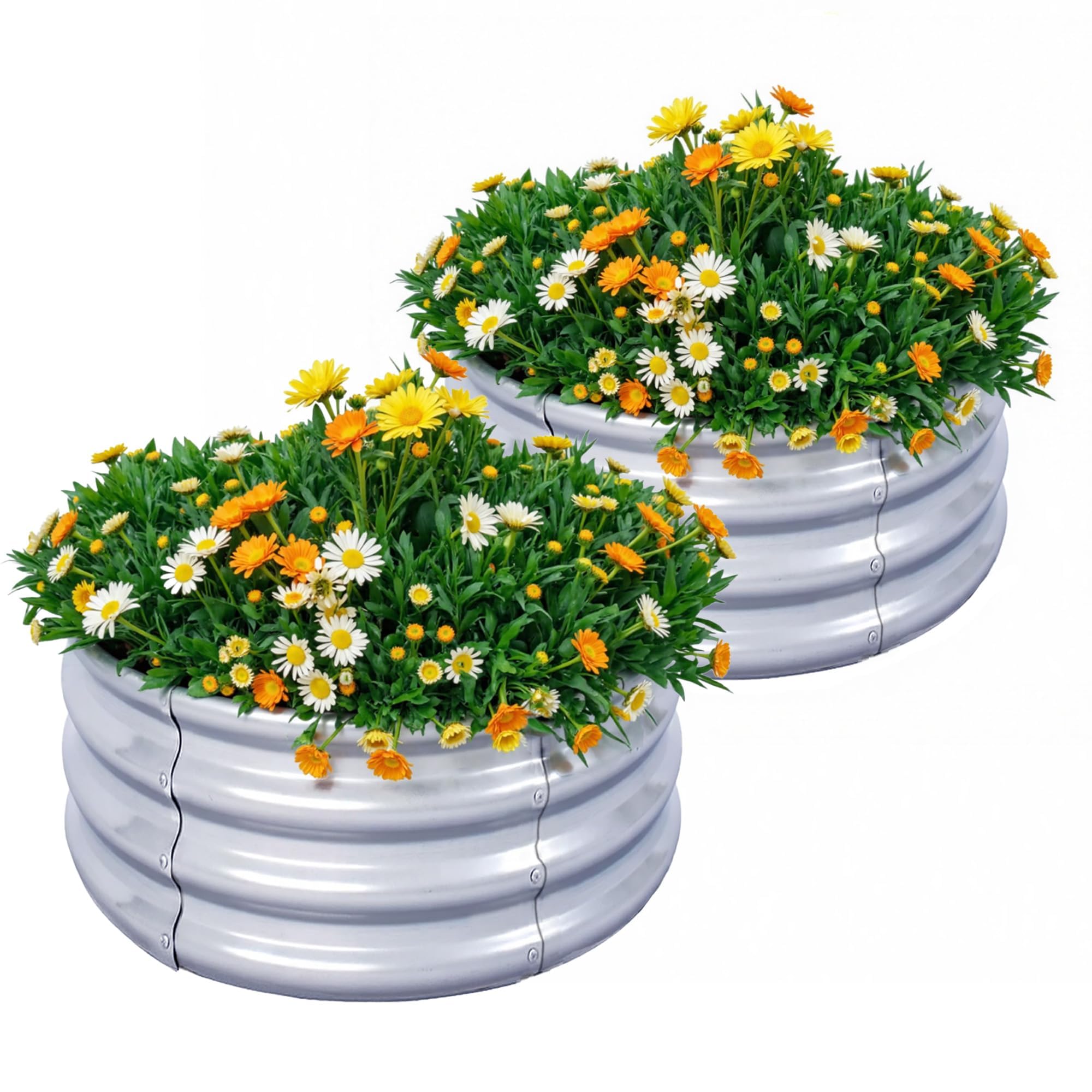 KINI MOX 2Pcs Raised Garden Bed 2x2x1 FT Round Galvanized Metal Raised Garden Boxes Outdoor Planter Box for Vegetables Flowers Herb (2ร2ร1 FT / 60 * 60 * 29 CM)