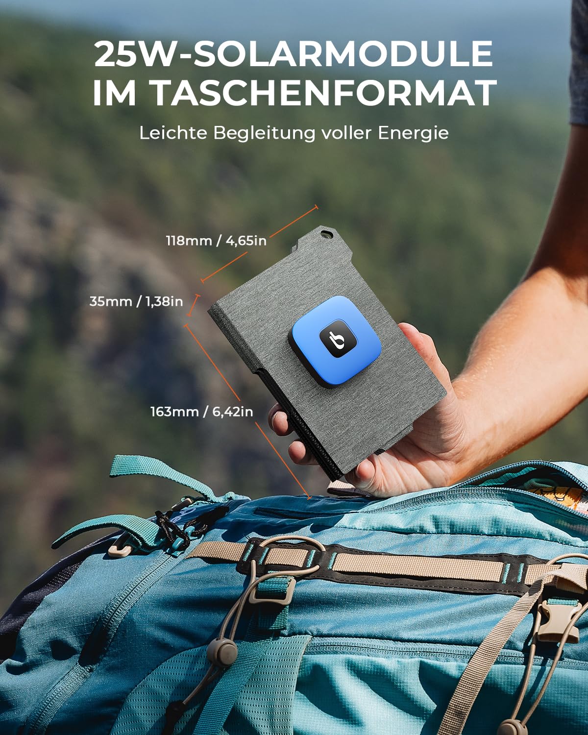 [Taschenformat] BigBlue 25W Mini Tragbar Solar Ladegerät, Faltbares Solarpanel mit USB-A & USB-C, Klein Aber Stark, IP68 Wasserdichtes für Outdoor, Kompatibel mit Handy, Tablets, Powerbank usw.