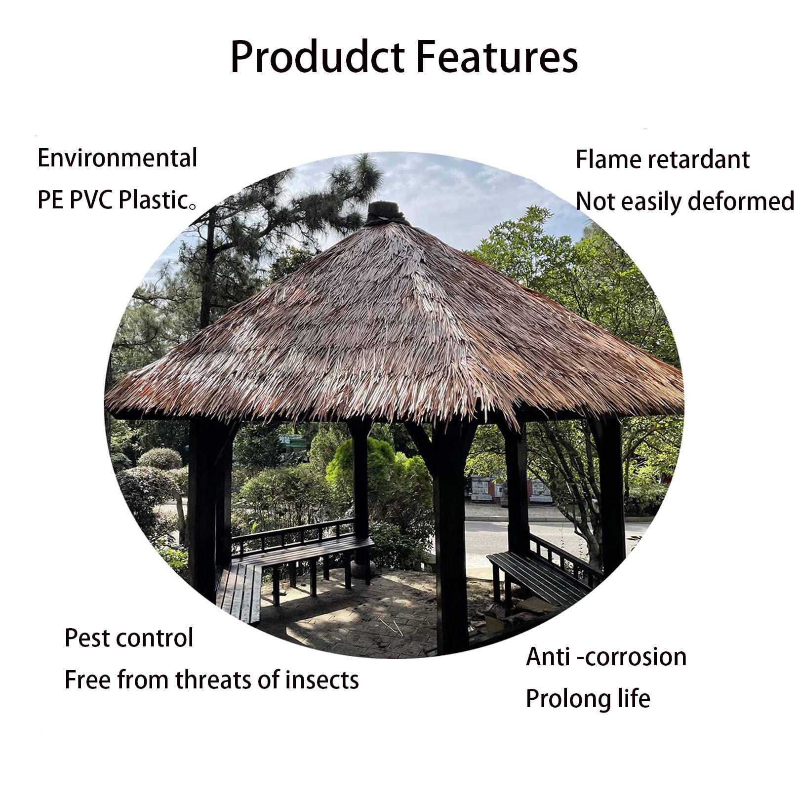 Materiale di paglia impermeabile per coperture di paglia per decorazioni esterne, perfetto per ombrelloni da patio e tettoie per bar Tiki e decorazione resistente alle intemperie