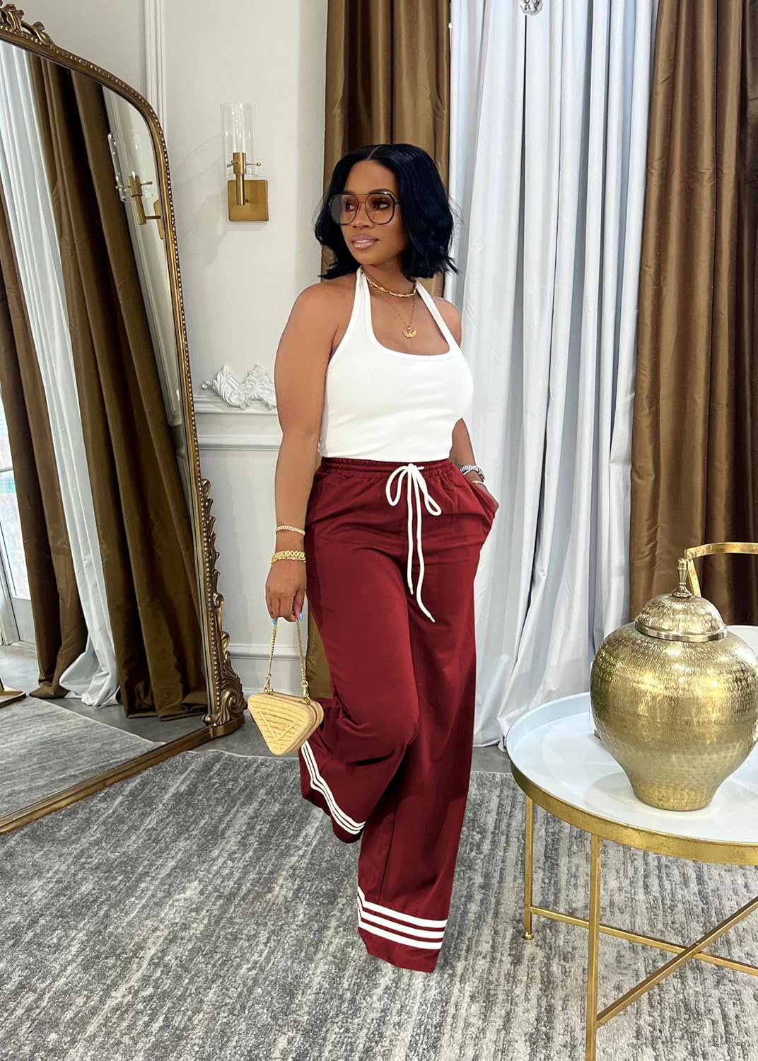 Nimsruc Wide Leg Sweatpants for Women High Waisted Drawstring Casual Loose Long Pants with Pockets - Image 4