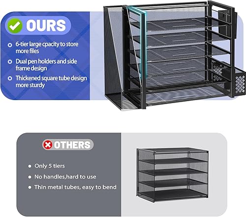 Miniatura 4 de Simple Trending  Organizador de archivos de escritorio de 6 niveles, bandejas para papel tamaño carta con portalápices y canasta colgante de metal,